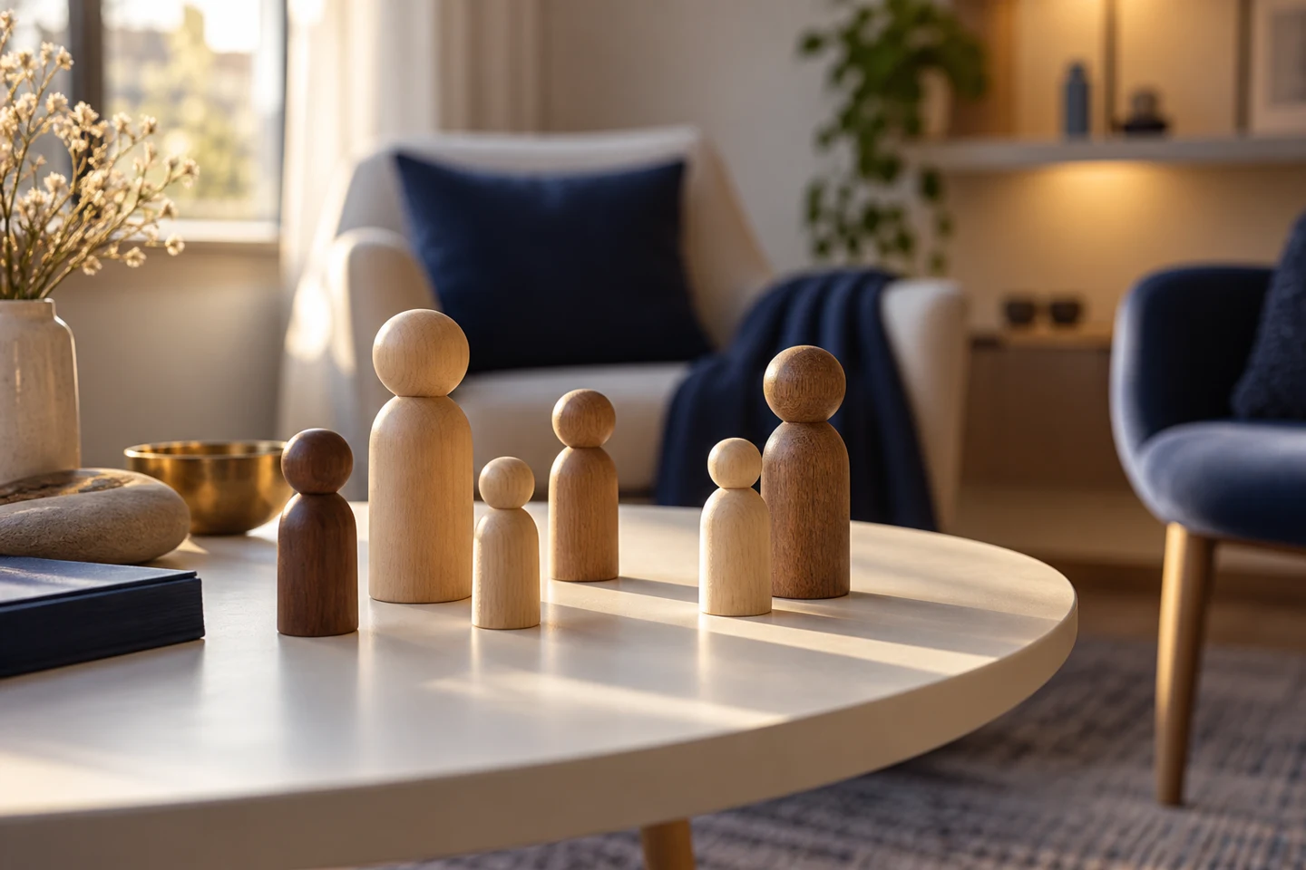 Wooden figures for exploring family relationships